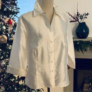 Sigrid Olsen Cream Silk Button Front Three Quarter Sleeve Blouse Size 12